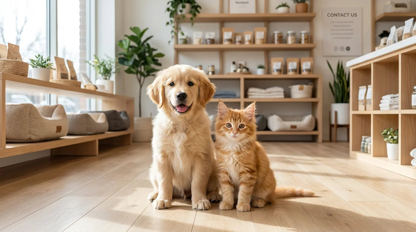 Adorable puppy and kitten contact banner - NaturePawPlay